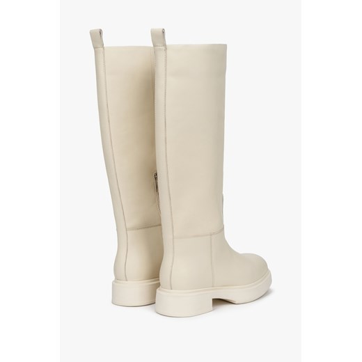 Estro: Beżowe kozaki damskie na zimę ze skóry naturalnej Estro 40 okazja Estro