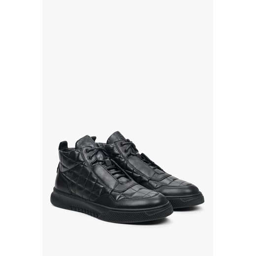 Estro: Wysokie sneakersy męskie czarne skórzane ze sklepu Estro w kategorii Buty sportowe męskie - zdjęcie 158477102