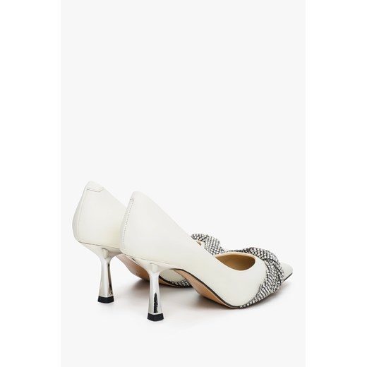 Estro: Białe skórzane szpilki damskie z kokardą Estro 38 promocja Estro