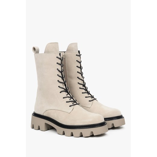 Estro: Botki damskie zimowe z beżowego weluru Estro 37 wyprzedaż Estro