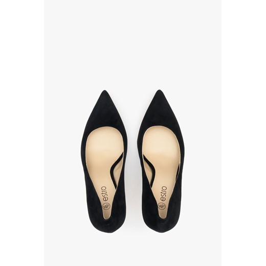 Estro: Szpilki damskie czarne z weluru naturalnego Estro 40 promocyjna cena Estro