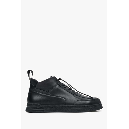 Estro: Wysokie sneakersy męskie ze skóry naturalnej, czarne ze sklepu Estro w kategorii Trampki męskie - zdjęcie 158478294