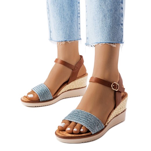 Niebieskie sandały na koturnie Miami ze sklepu ButyModne.pl w kategorii Espadryle damskie - zdjęcie 158491341