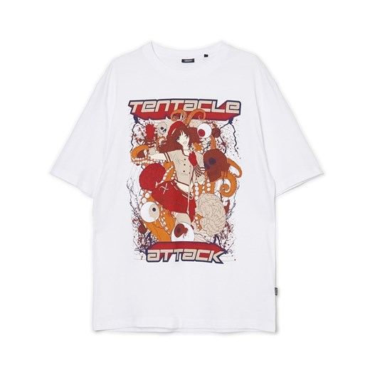 Cropp - Biały t-shirt z nadrukiem anime - Biały Cropp L Cropp