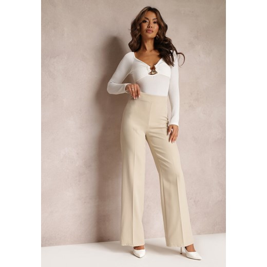 Jasnobeżowe Spodnie Szerokie High Waist Dule ze sklepu Renee odzież w kategorii Spodnie damskie - zdjęcie 158496232