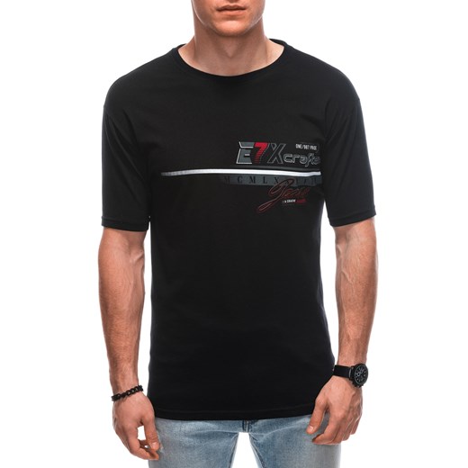 T-shirt męski z nadrukiem 1838S - czarny Edoti.com XXL Edoti