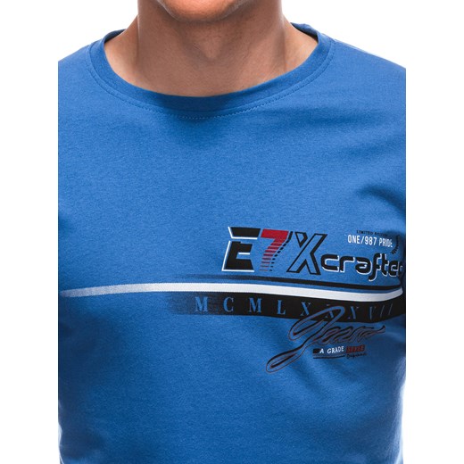 T-shirt męski z nadrukiem 1838S - niebieski Edoti.com L Edoti