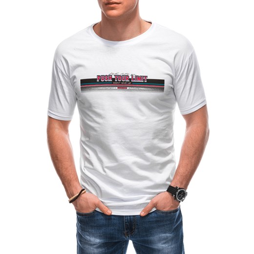T-shirt męski z nadrukiem 1846S - biały ze sklepu Edoti w kategorii T-shirty męskie - zdjęcie 158528821