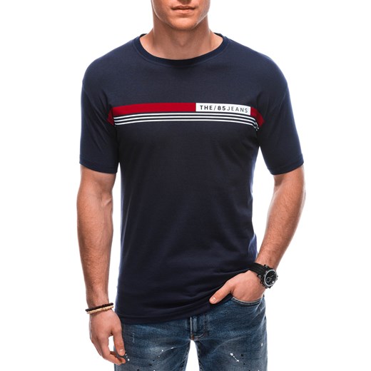 T-shirt męski z nadrukiem 1835S - granatowy Edoti.com XL Edoti