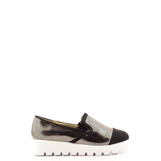 Złote Slip On Stylish Slip On Gold&Black born2be-pl  na obcasie