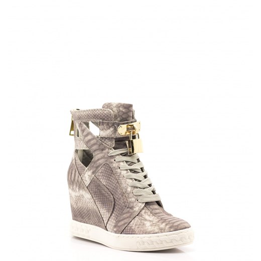 Szare Sneakersy Snake Skin Grey Sneakers with Padlock born2be-pl bezowy na obcasie