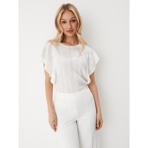 Mohito - Biała bluzka z ażurowym wzorem - kremowy ze sklepu Mohito w kategorii Bluzki damskie - zdjęcie 158826022