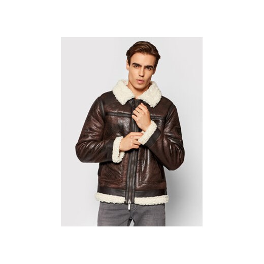 Guess Kurtka z imitacji skóry M1BL28 WE710 Brązowy Regular Fit Guess M MODIVO