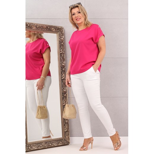 Zwiewna bluzka z guziczkami na ramionach fuksja - 46 Femimoda 50 femimoda.pl