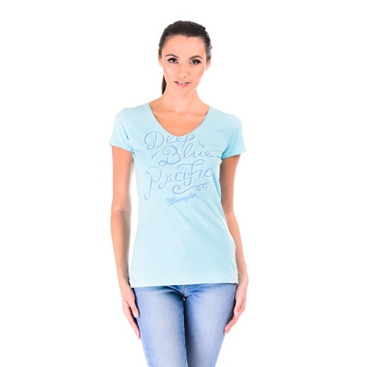 T-shirt Wrangler S/S V-neck T "Angel Blue" be-jeans mietowy lato