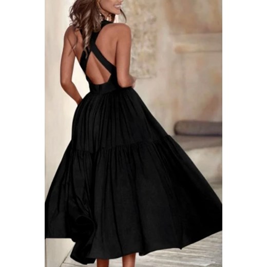 Sukienka IVET bez rękawów czarna z okrągłym dekoltem gorsetowa 