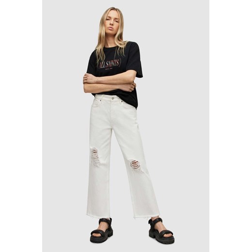 AllSaints bluzka damska z okrągłym dekoltem z napisami z krótkim rękawem