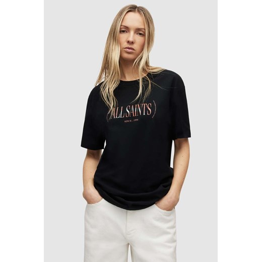 Bluzka damska AllSaints z okrągłym dekoltem z napisami z krótkim rękawem