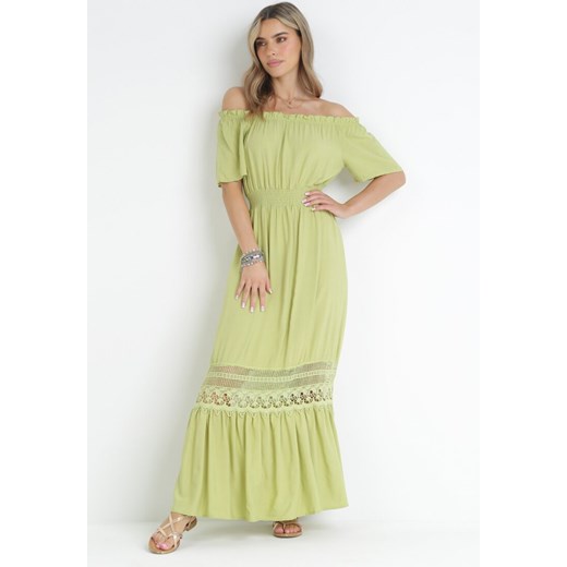 Zielona Sukienka Hiszpanka ze Zdobieniem z Koronki Zinnin ze sklepu Born2be Odzież w kategorii Sukienki - zdjęcie 158966621