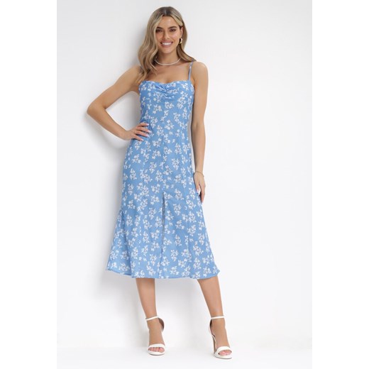 Niebieska Sukienka na Ramiączkach w Kwiaty  Tinalis ze sklepu Born2be Odzież w kategorii Sukienki - zdjęcie 158966671