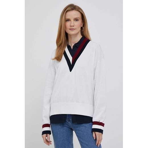 Tommy Hilfiger sweter damski kolor beżowy lekki Tommy Hilfiger XL ANSWEAR.com