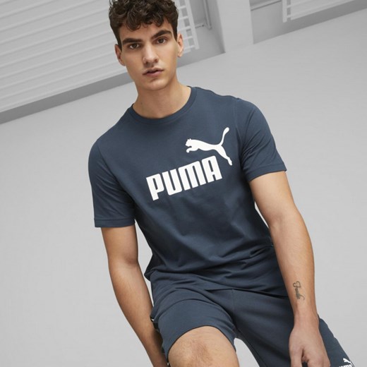Męski t-shirt z nadrukiem Puma ESS Logo Tee - granatowy Puma Sportstylestory.com