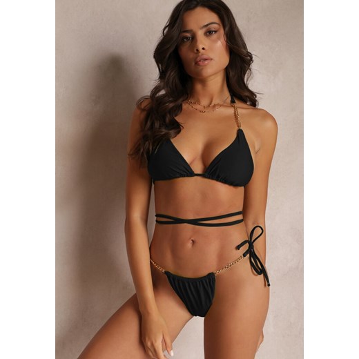 Czarne Bikini Wiązane na Szyi Zdobione Łańcuszkiem Alicetea Renee 40 okazyjna cena Renee odzież