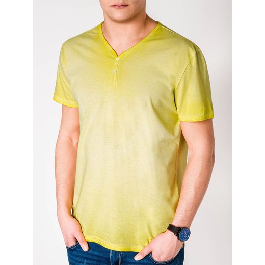 T-shirt męski bez nadruku - żółty S894  wyprzedaż ombre