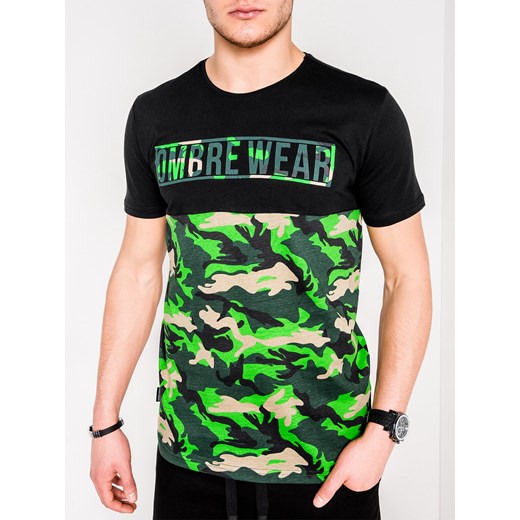 T-shirt męski z nadrukiem - zielony/moro S1008  okazja ombre