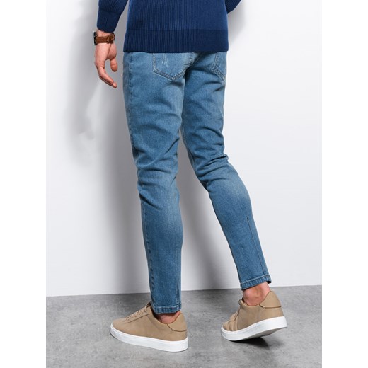 Spodnie męskie jeansowe SKINNY FIT - jasny niebieski P1060 ze sklepu ombre w kategorii Jeansy męskie - zdjęcie 159000240