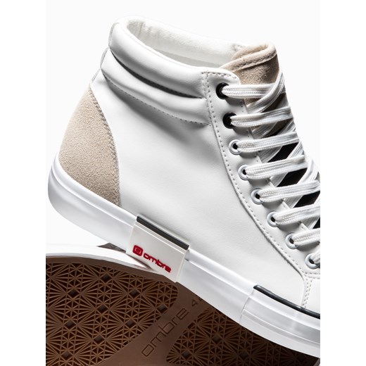 Trampki męskie sneakersy za kostkę z łączonych materiałów - biało-beżowe V1 OM-FOTH-0127 ze sklepu ombre w kategorii Trampki męskie - zdjęcie 159000402