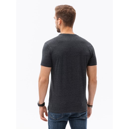 T-shirt męski bez nadruku z guzikami - czarny melanż V4 S1390 ze sklepu ombre w kategorii T-shirty męskie - zdjęcie 159000512