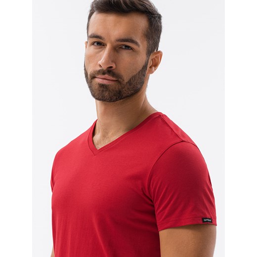 Klasyczna męska koszulka z dekoltem w serek BASIC - czerwony V14 S1369 L ombre