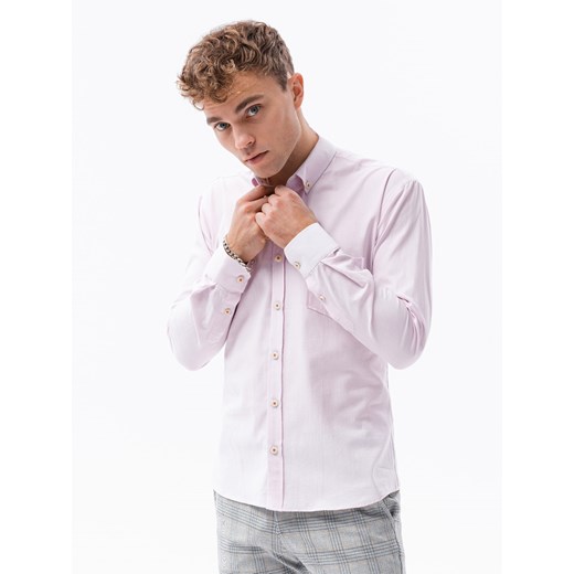 Koszula męska z długim rękawem SLIM FIT - różowa V13 K643 XL ombre okazja