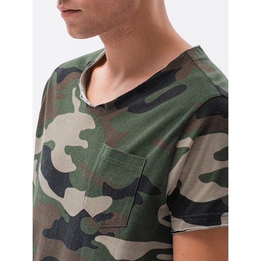 T-shirt męski bawełniany V-NECK - khaki-camo V5 S1616 XL ombre