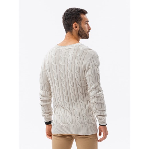 Sweter męski z warkoczowym splotem - kremowy V1 E195 XL ombre