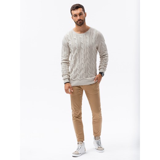 Sweter męski z warkoczowym splotem - kremowy V1 E195 L ombre