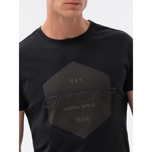 Ombre t-shirt męski bawełniany czarny z krótkimi rękawami 