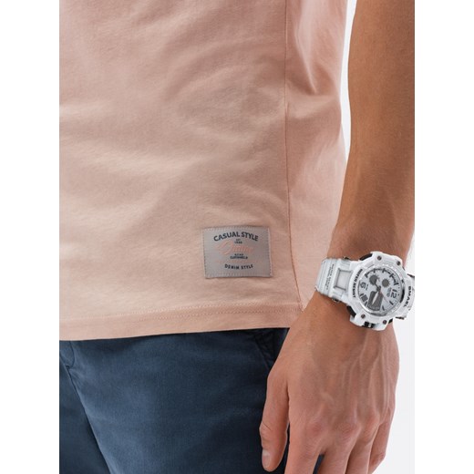 T-shirt męski bawełniany z nadrukiem - jasnoróżowy V3 S1752 ze sklepu ombre w kategorii T-shirty męskie - zdjęcie 159001471