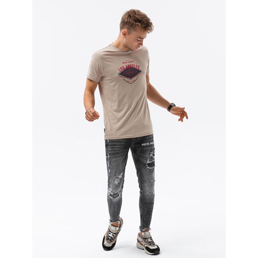 T-shirt męski z nadrukiem - beżowy V-21D S1434 XXL ombre