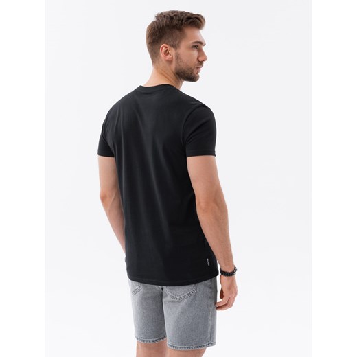 T-shirt męski bawełniany z nadrukiem na kieszonce - czarny V1 S1742 L ombre