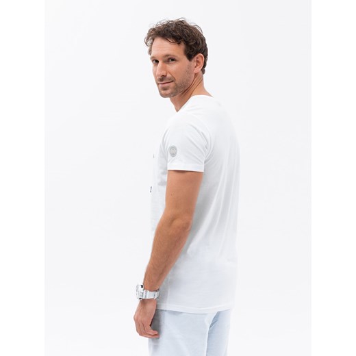 T-shirt męski bawełniany z nadrukiem - biały V2 S1752 L ombre