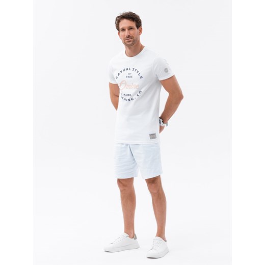 T-shirt męski bawełniany z nadrukiem - biały V2 S1752 XL ombre