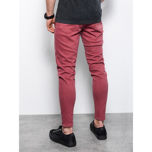 Spodnie męskie jeansowe o kroju SLIM FIT - czerwone V7 P1058 ze sklepu ombre w kategorii Jeansy męskie - zdjęcie 159002351