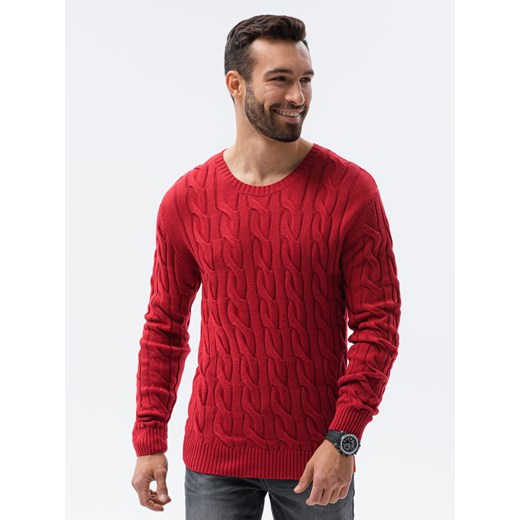 Sweter męski z warkoczowym splotem - czerwony V4 E195 XL ombre