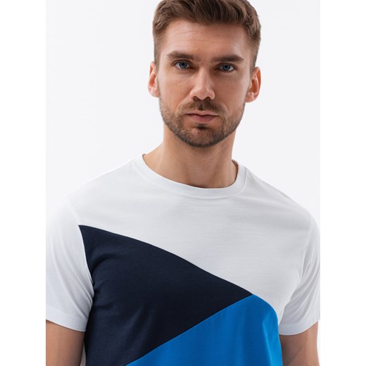 Trójkolorowy t-shirt męski - niebieski V4 S1640 XL ombre