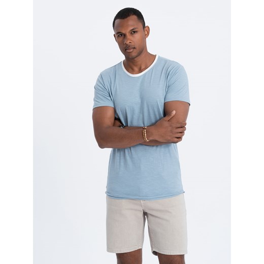 T-shirt męski bawełniany - błękitny V4 S1385 ze sklepu ombre w kategorii T-shirty męskie - zdjęcie 159003062