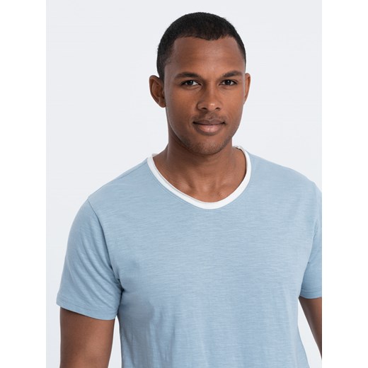 T-shirt męski bawełniany - błękitny V4 S1385 XXL ombre