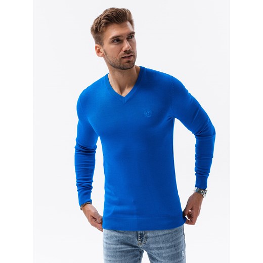 Sweter męski z haftem - niebieski V19 E191 XL ombre