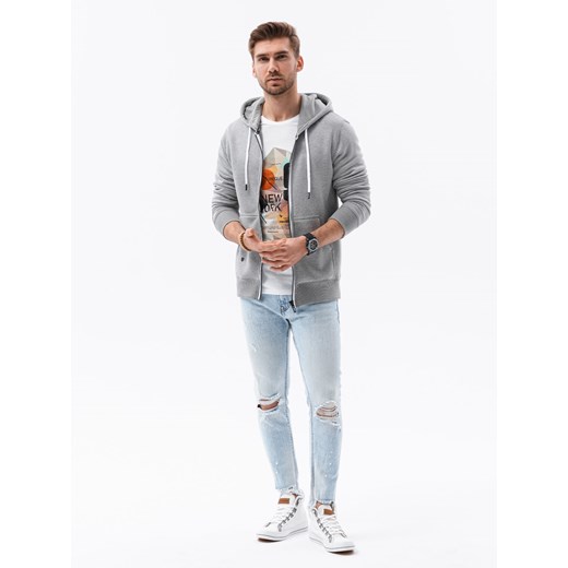 Bluza męska rozpinana z kapturem BASIC - szary melanż V7 B977 L ombre